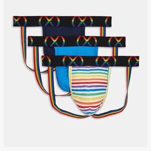 NWT 2(X)IST (X) Sport Mesh Pride Jock Strap 3-Pack Varsity/Electric/Rainbow Sz S